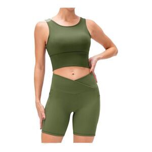 SPVISE Women's Ribbed Biker Shorts High Waised‎ V Cross Waist Shorts